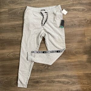 New Kenneth Cole Gray Joggers Pant Bottoms striped logo sides 3X stretch sweats